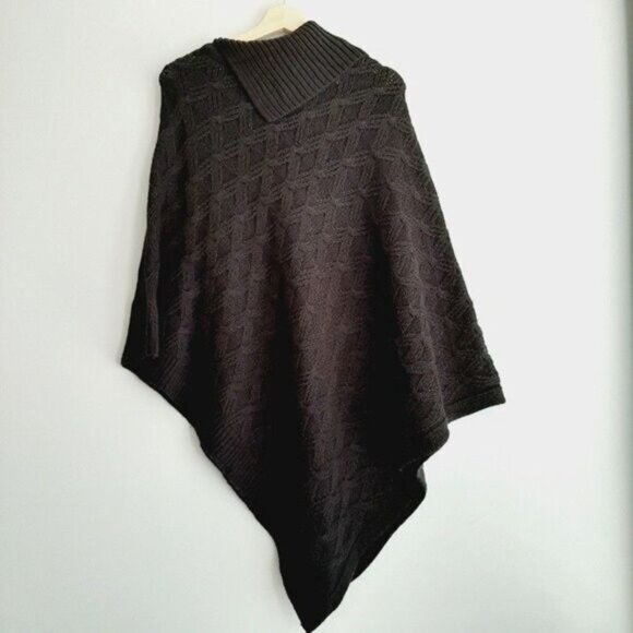 FRAAS Chunky Knit Poncho Black Toggle Buttons Sz O/S - Picture 7 of 11
